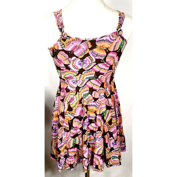 Free People Tunic Top Mini Dress Sz XS Butterfly Print Multicolor Stretch Tank - Picture 4 of 6